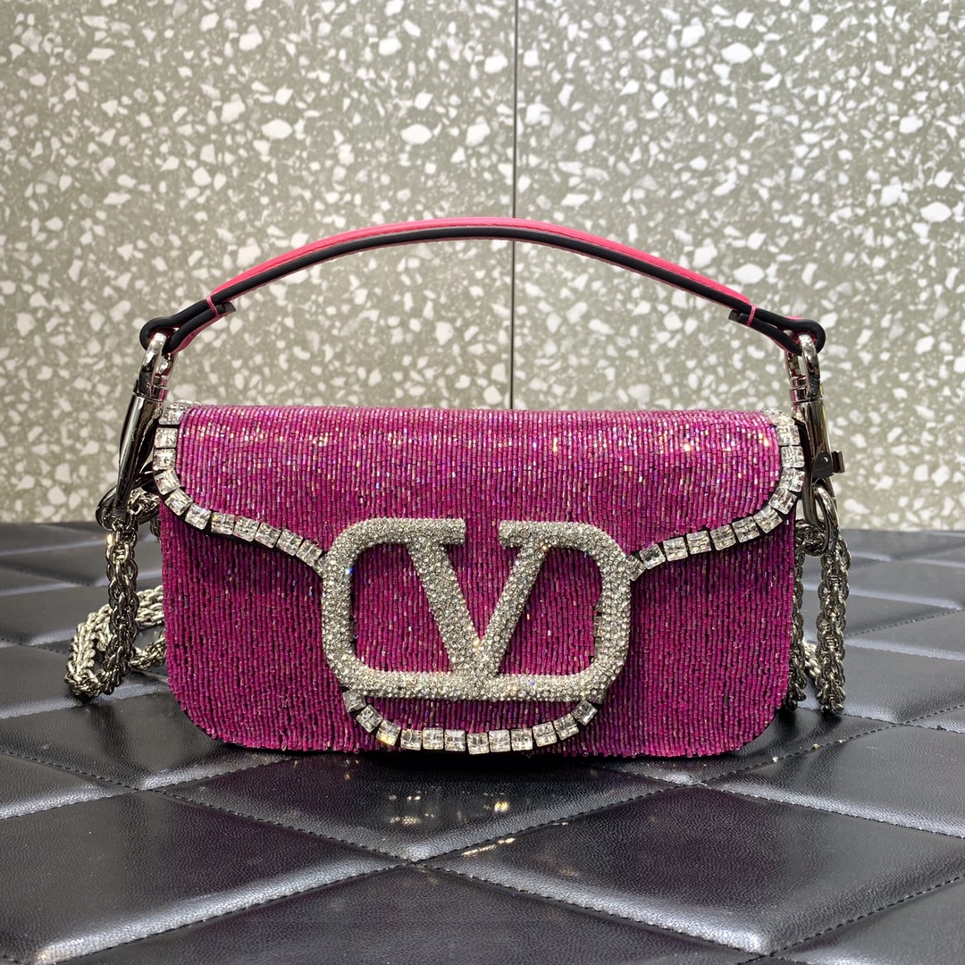 Valentino Garavani Loco Small Shoulder Bag in Rose Pink Embroidered With Leather